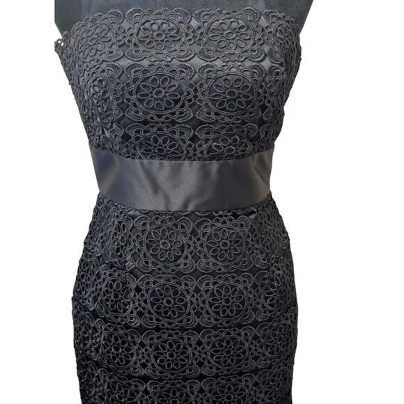WHITE HOUSE BLACK MARKET Strapless Lace Overlay Dress 2 Black Cocktail Sheath - Picture 2 of 7